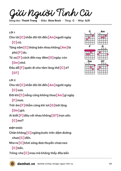 Hợp âm Gửi Người Tình Cũ (Hồng Tước) – bản nhạc PDF trang 1, tông C