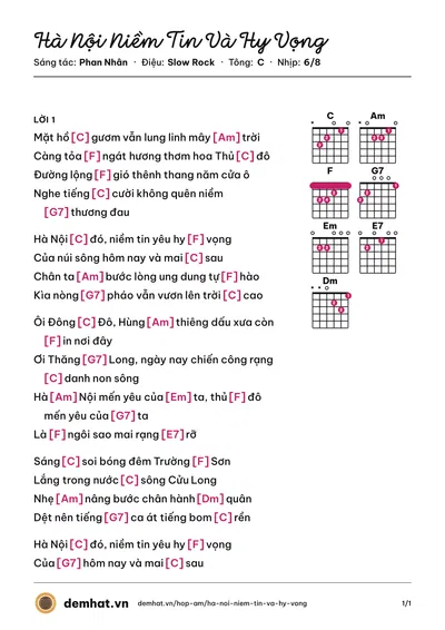 Hợp âm Hà Nội Niềm Tin Và Hy Vọng (Tạ Minh Tâm) – bản nhạc PDF trang 1, tông C