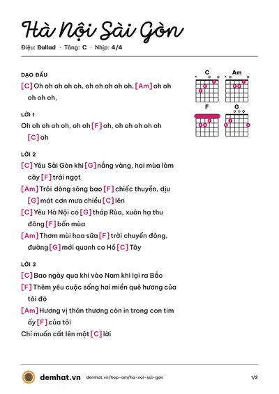Hợp âm Hà Nội Sài Gòn – bản nhạc PDF trang 1, tông C
