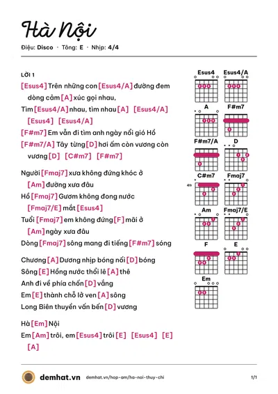 Hợp âm Hà Nội (Thùy Chi) – bản nhạc PDF trang 1, tông E