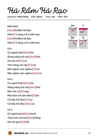 Hợp âm Hà Rầm Hà Rạc (Tốp ca thiếu nhi) – bản nhạc PDF trang 1, tông Am