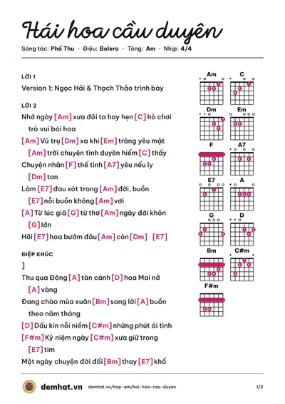 Hợp âm Hái hoa cầu duyên (Phố Thu) – bản nhạc PDF trang 1, tông Am