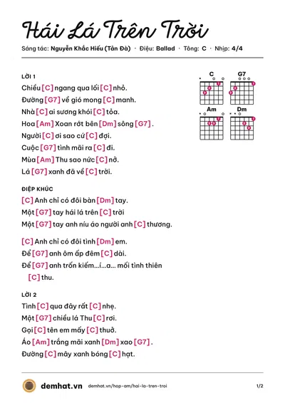 Hợp âm Hái Lá Trên Trời (Bích Ngọc) – bản nhạc PDF trang 1, tông C