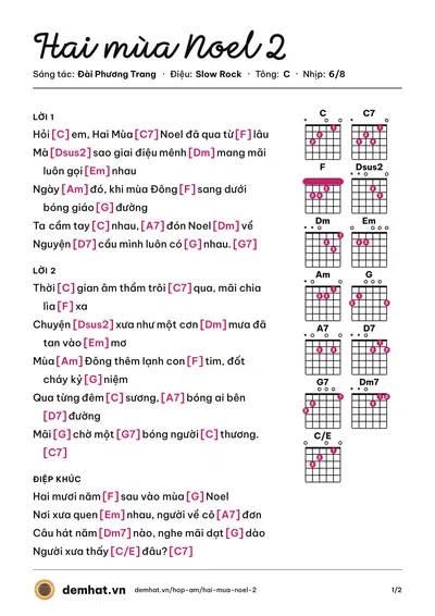 Hợp âm Hai mùa Noel 2 (Thanh Huy) – bản nhạc PDF trang 1, tông C
