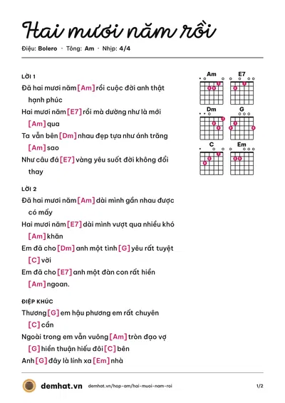 Hợp âm Hai mươi năm rồi (Thanh Vũ) – bản nhạc PDF trang 1, tông Am