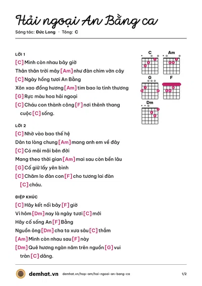 Hợp âm Hải ngoại An Bằng ca (VMN An Bằng) – bản nhạc PDF trang 1, tông C