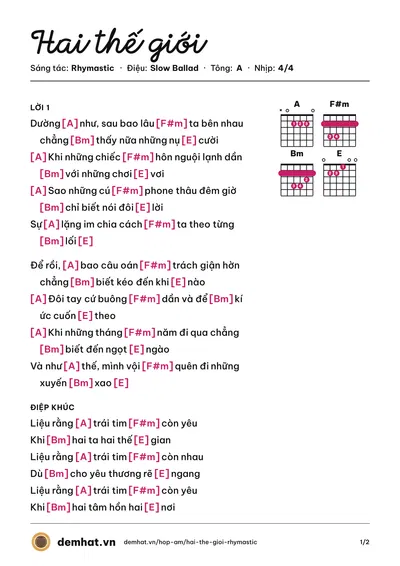 Hợp âm Hai thế giới (Will) – bản nhạc PDF trang 1, tông A