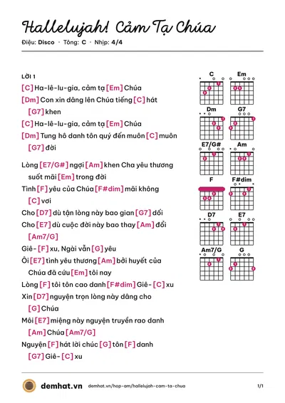Hợp âm Hallelujah! Cảm Tạ Chúa (Tốp Ca) – bản nhạc PDF trang 1, tông C