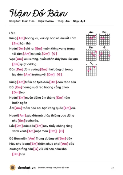 Hợp âm Hận Đồ Bàn (Chế Linh) – bản nhạc PDF trang 1, tông Am