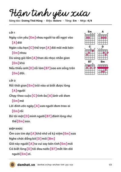 Hợp âm Hận tình yêu xưa (Thúy Hương) – bản nhạc PDF trang 1, tông Em