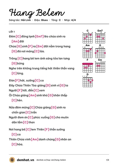 Hợp âm Hang Belem (Mỹ Huyền) – bản nhạc PDF trang 1, tông C