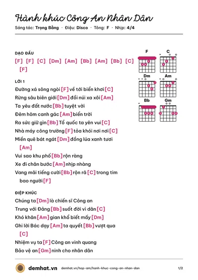 Hợp âm Hành khúc Công An Nhân Dân (Tốp Ca) – bản nhạc PDF trang 1, tông F