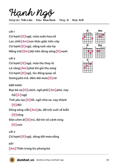 Hợp âm Hạnh Ngộ (Trần Liêu) – bản nhạc PDF trang 1, tông G
