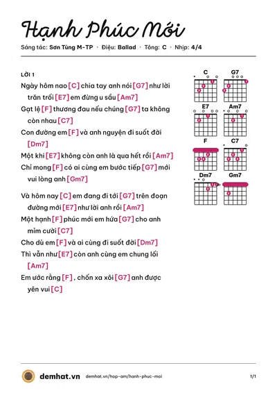 Hợp âm Hạnh Phúc Mới (Sơn Tùng M-TP) – bản nhạc PDF trang 1, tông C