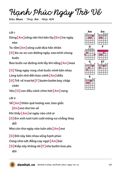 Hợp âm Hạnh Phúc Ngày Trở Về (Lâm Chấn Huy) – bản nhạc PDF trang 1, tông Am