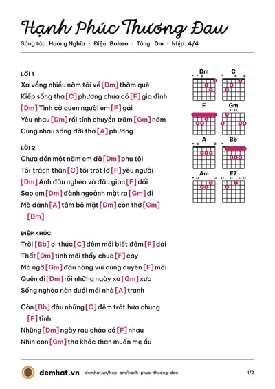 Hợp âm Hạnh Phúc Thương Đau (Quang Lập) – bản nhạc PDF trang 1, tông Dm