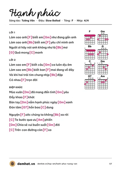 Hợp âm Hạnh phúc (Lệ Quyên) – bản nhạc PDF trang 1, tông F
