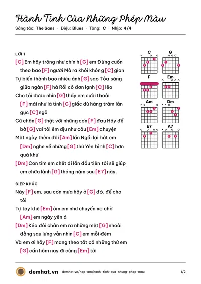 Hợp âm Hành Tinh Của Những Phép Màu (The Sans) – bản nhạc PDF trang 1, tông C