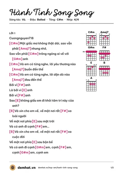 Hợp âm Hành Tinh Song Song (Vũ.) – bản nhạc PDF trang 1, tông C#m
