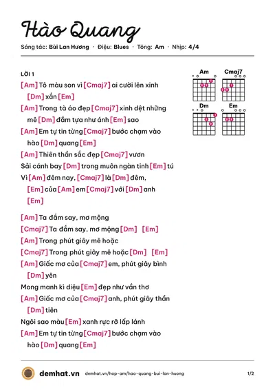 Hợp âm Hào Quang (Bùi Lan Hương) – bản nhạc PDF trang 1, tông Am