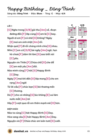 Hợp âm Happy Birthday _ Đăng Trình (Đăng Trình) – bản nhạc PDF trang 1, tông C