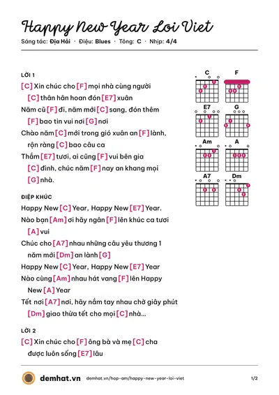 Hợp âm Happy New Year Loi Viet (Xuân Nguyễn) – bản nhạc PDF trang 1, tông C