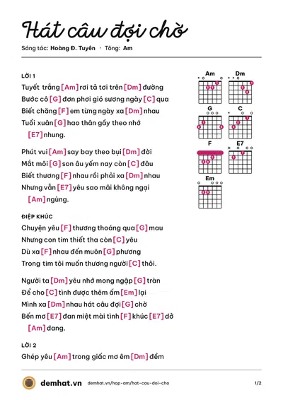 Hợp âm Hát câu đợi chờ (Mộc san) – bản nhạc PDF trang 1, tông Am