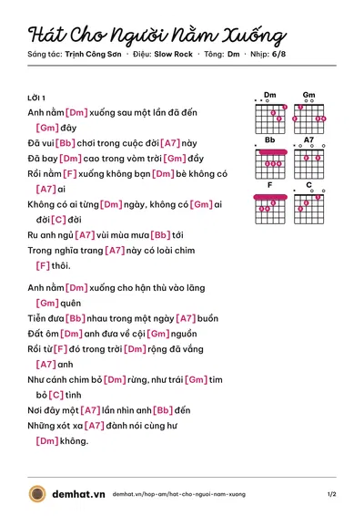 Hợp âm Hát Cho Người Nằm Xuống (Khánh Ly) – bản nhạc PDF trang 1, tông Dm