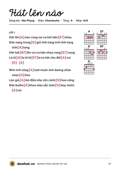 Hợp âm Hát lên nào (Văn Phụng) – bản nhạc PDF trang 1, tông A