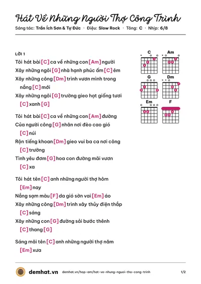 Hợp âm Hát Về Những Người Thợ Công Trình (Đình Trung) – bản nhạc PDF trang 1, tông C