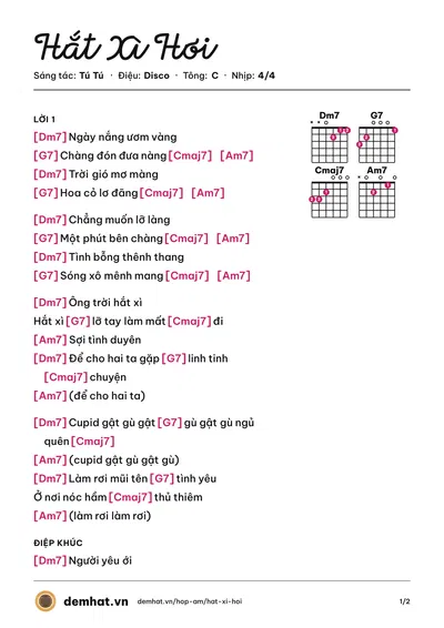 Hợp âm Hắt Xì Hơi (Tú Tú) – bản nhạc PDF trang 1, tông C
