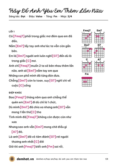 Hợp âm Hãy Để Anh Yêu Em Thêm Lần Nữa (Đạt) – bản nhạc PDF trang 1, tông Fm