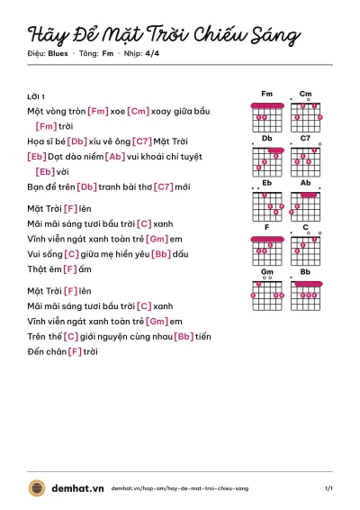 Hợp âm Hãy Để Mặt Trời Chiếu Sáng – bản nhạc PDF trang 1, tông Fm