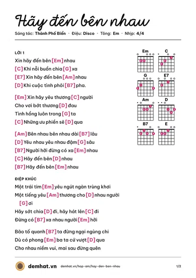 Hợp âm Hãy đến bên nhau (Thành Phố Biển) – bản nhạc PDF trang 1, tông Em