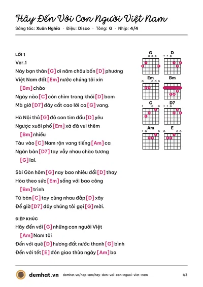 Hợp âm Hãy Đến Với Con Người Việt Nam (VMusic) – bản nhạc PDF trang 1, tông G