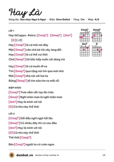 Hợp âm Hay Là (Ban nhạc Ngọt) – bản nhạc PDF trang 1, tông Cm
