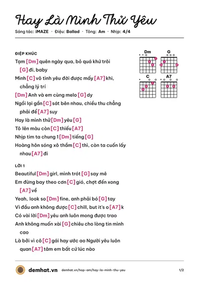 Hợp âm Hay Là Mình Thử Yêu (iMAZE) – bản nhạc PDF trang 1, tông Am