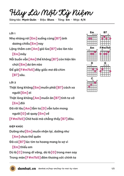 Hợp âm Hãy Là Một Kỷ Niệm (Anh Quốc) – bản nhạc PDF trang 1, tông Em