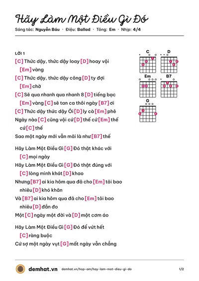 Hợp âm Hãy Làm Một Điều Gì Đó (Hứa Minh Đạt) – bản nhạc PDF trang 1, tông Em