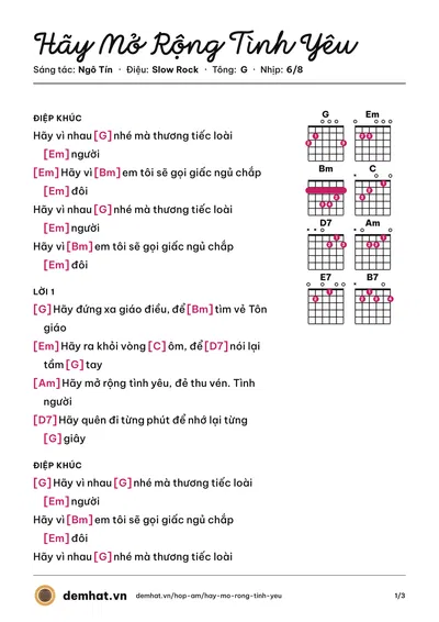 Hợp âm Hãy Mở Rộng Tình Yêu (HỢP CA) – bản nhạc PDF trang 1, tông G