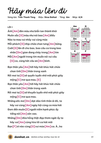 Hợp âm Hãy múa lên đi (TyMyTy) – bản nhạc PDF trang 1, tông Am