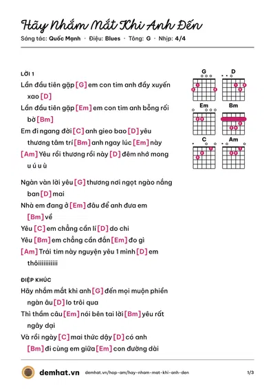 Hợp âm Hãy Nhắm Mắt Khi Anh Đến (Quốc Mạnh) – bản nhạc PDF trang 1, tông G