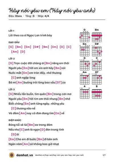 Hợp âm Hãy nói yêu em (Hãy nói yêu anh) (Vương Kiệt) – bản nhạc PDF trang 1, tông G