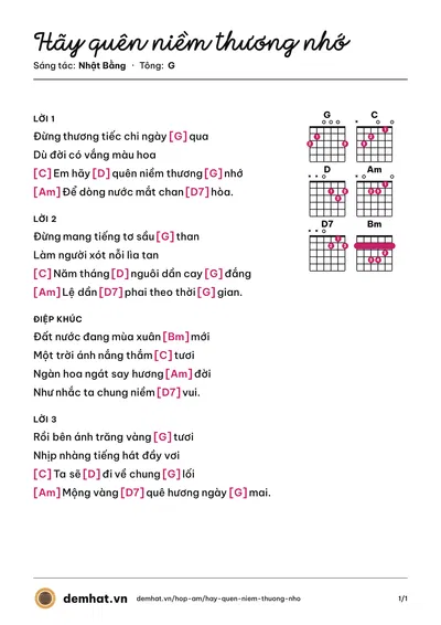 Hợp âm Hãy quên niềm thương nhớ (Nhật Bằng) – bản nhạc PDF trang 1, tông G