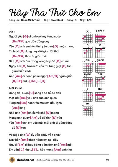 Hợp âm Hãy Tha Thứ Cho Em (Mỹ Tâm) – bản nhạc PDF trang 1, tông G