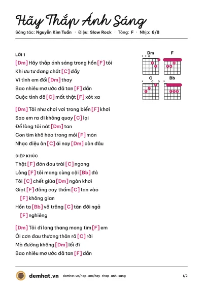 Hợp âm Hãy Thắp Ánh Sáng (Đàm Vĩnh Hưng) – bản nhạc PDF trang 1, tông F