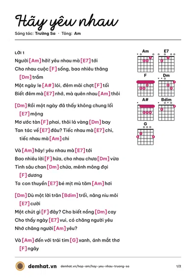 Hợp âm Hãy yêu nhau (Lệ Thu) – bản nhạc PDF trang 1, tông Am