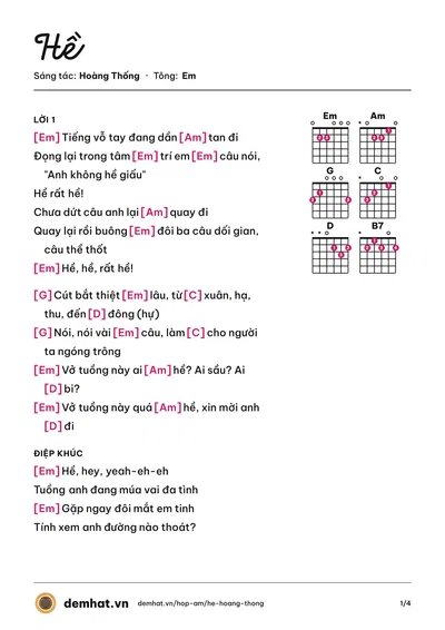 Hợp âm Hề (WEAN) – bản nhạc PDF trang 1, tông Em