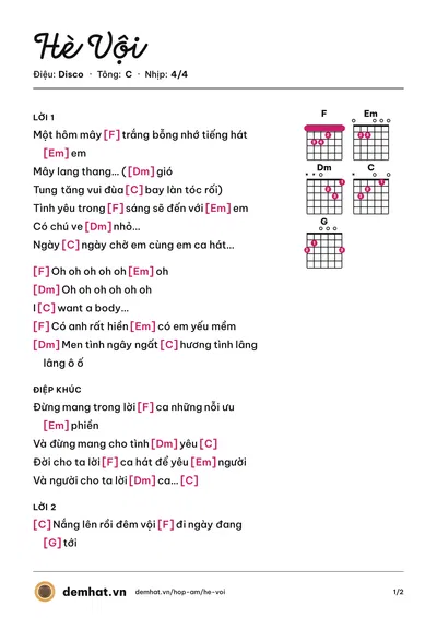 Hợp âm Hè Vội (Pb Nation) – bản nhạc PDF trang 1, tông C