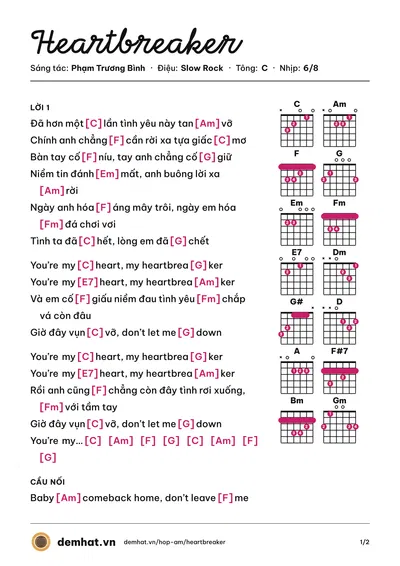 Hợp âm Heartbreaker (An Du) – bản nhạc PDF trang 1, tông C